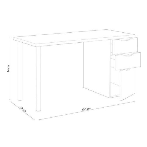 Mesa de ordenador reversible de 2 cajones + puerta color Blanco Artik 004604A