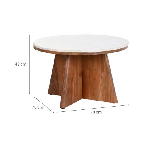 Mesa de Centro Redonda Estructura de Madera Natural ACacia y Superficie de Marmol Blanco MB-201497
