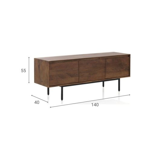 Aparador Bajo en Madera Maciza de Mango Natural con 3 Puertas y Patas Metalizadas GABAR 10820