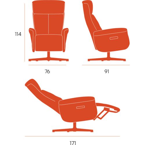 Butaca Giratoria NELY 270° Relax eléctrica 2 Motores con USB tapizada en Tela con Patas de Metal