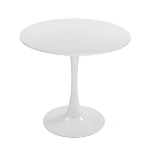 Mesa de Cocina Redonda Blanca con Patas Metalicasy Tablero de Madera 22020040