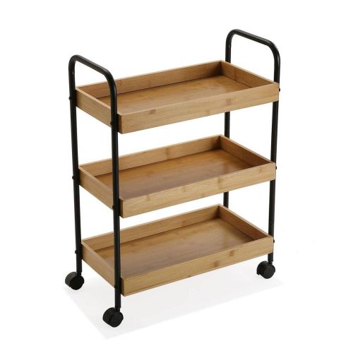 Carro auxiliar de 3 baldas de madera natural con ruedas 21810008