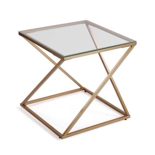 Mesa auxiliar TRENTO con superficie de cristal transparente y estructura metálica dorada 18790742