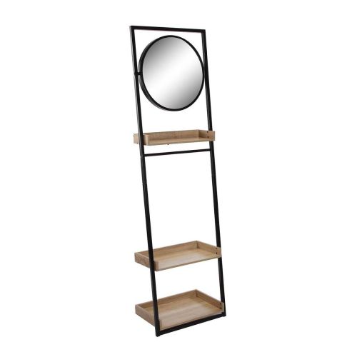 Estantería de metal con espejo redondo 3 baldas de madera MDF color natural y negro 21810097