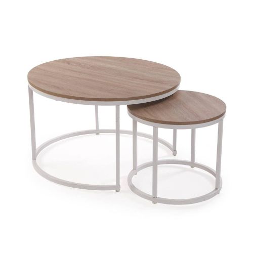 Set de 2 Mesas Auxiliares AUREA MDF-Metal Acabado Natural-Blanco 21300080