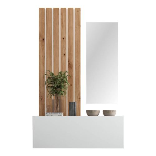Recibidor 90 cm de Melamina-Metal Color Artisan-Blanco con Espejo Nº 205