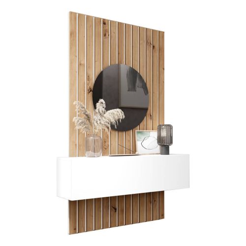 Recibidor 120 cm de Melamina-Metal Acabado Artisan-Blanco con Espejo Nº 221