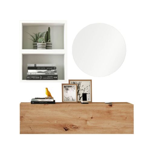 Recibidor 120 cm de Melamina-Metal Acabado Artisan-Blanco con Espejo Nº 226