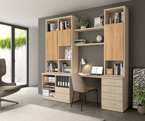 Mueble con Librería LIDER GO 280 de Color Perla y Bambú