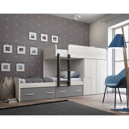 Dormitorio Juvenil con Cama Tren en color Hibernian Detalles Zinc y Grafito LIDER GO 260