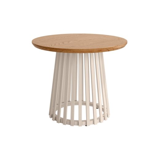 Mesa Auxiliar SAHARA 60 cm Estructura Metálica Marfil y Sobre Biselado de 25 mm
