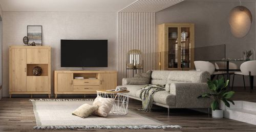 Composición de salón MOON EVO Nº 6 de Melamina y Acabado Roble