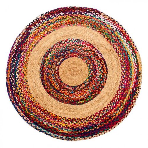 Alfombra circular 120x120cm multicolor de yute-algodón
