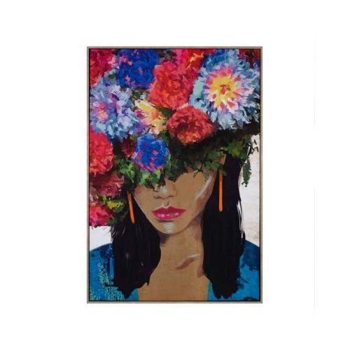 Cuadro Pintura Mujer con Flores de Colores 605763
