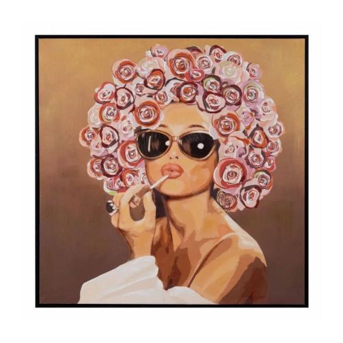 Pintura Mujer Pelo con Flores y Gafas de Sol sobre Lienzo 610820