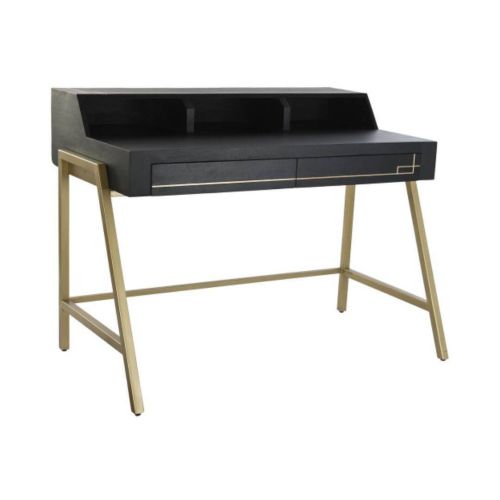 Escritorio de Madera de Mango y Metal con Acabado Negro y Dorado MB-182710