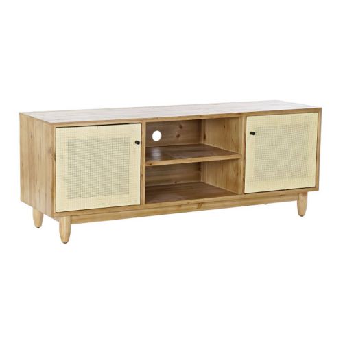 Mueble de TV con 2 Puertas y 2 Huecos de Abeto y Ratán MB-193515