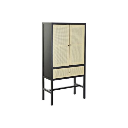 Armario de 2 Puertas y 1 Cajón de Abeto Color Negro y Ratán MB-193521