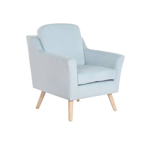 Sillón Tapizado en Poliéster Acabado Azul Claro y Patas de Madera MB-196624