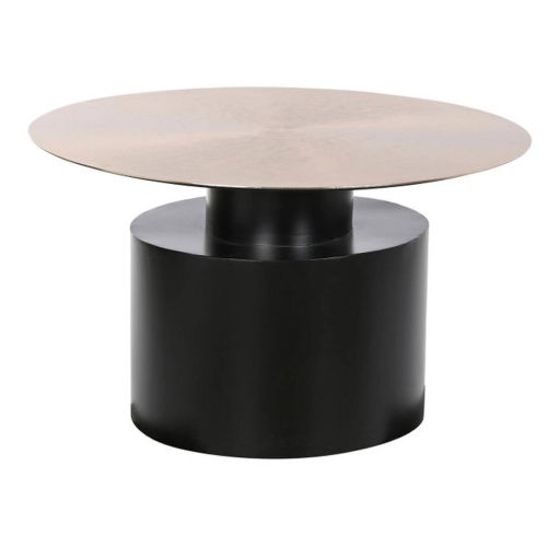 Mesa Auxiliar Redonda de Hierro de Estructura Negro y Superficie Dorado MB-205297