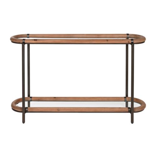 Consola de 2 Sobres de Madera de Abeto y Cristal con Estructura de Metal Negro MB-212224