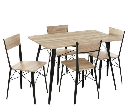 Conjunto de mesa y 4 sillas en metal y MDF 800298