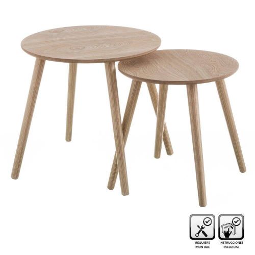 Conjunto de 2 Mesas Auxiliares de MDF Acabado Natural 123478