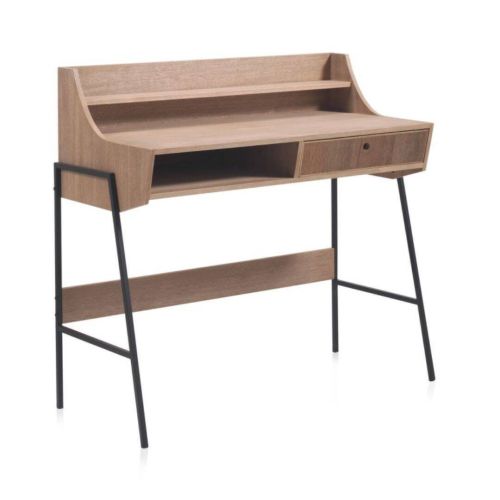 Escritorio de Madera Fresno y Patas Metálicas Acabado Natural y Negro GABAR 10404