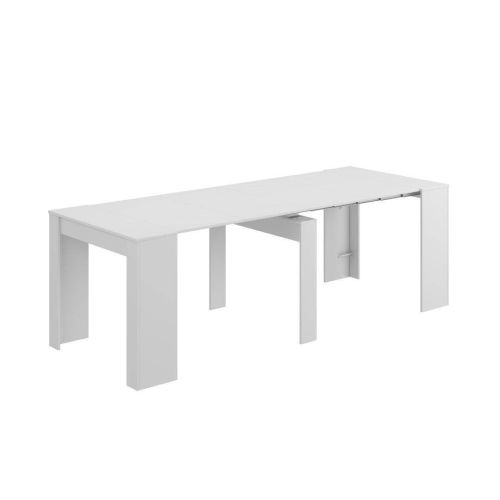 Mesa de melamina multifuncional extensible en blanco brillo con 5 posiciones 004580BO