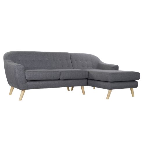 Sofá Chaiselongue 3 Plazas Poliéster Gris y Rubberwood MB-179944