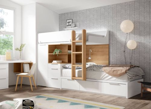 Dormitorio Juvenil ADAPT 43 CANELA/JAZMÍN con Estantería y 3 Cajones