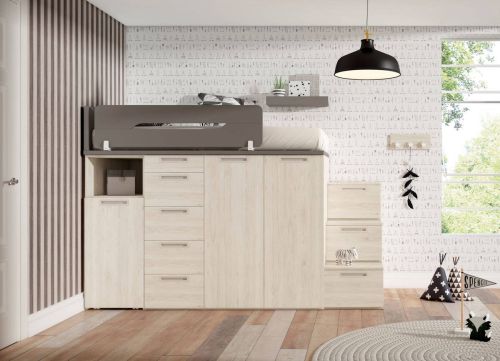Dormitorio Juvenil con Cama y Escalera 3 Cajones ADAPT 48 SAND/VULCANO