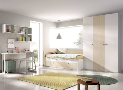 Dormitorio Juvenil MUNDO JOVEN C101 con Armario y Cama Compacta