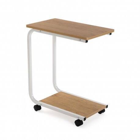 Carrito Auxiliar Metal Blanco con 2 Bandejas de Madera 21300046