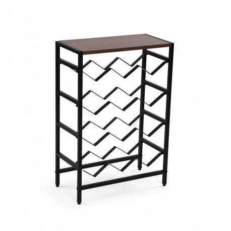 Mueble Bar 12 Botellas de Madera MDF Oscuro-Metal Negro 21300085