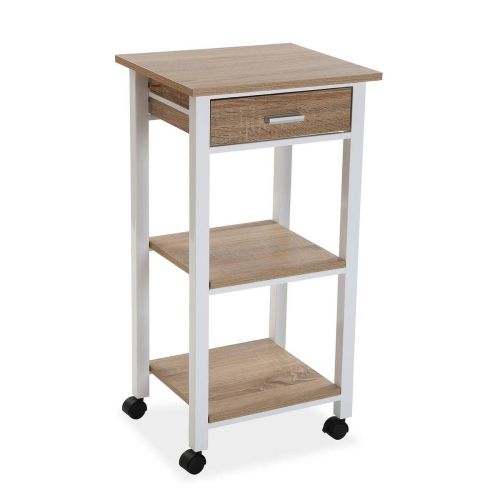 Carro de Cocina Auxiliar Natural con Cajón Estantes de Madera 15810422