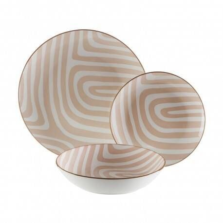 Juego de Mesa de 18 Piezas de Porcelana Blanca/Diseño Beige P. DENALI 22590011