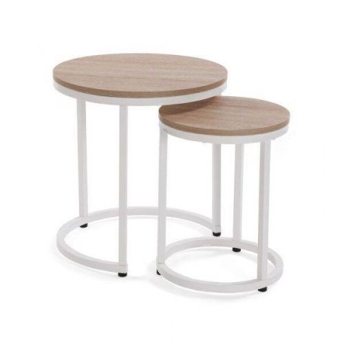Set de 2 Mesas Auxiliares MEGAN MDF-Metal Acabado Natural-Blanco