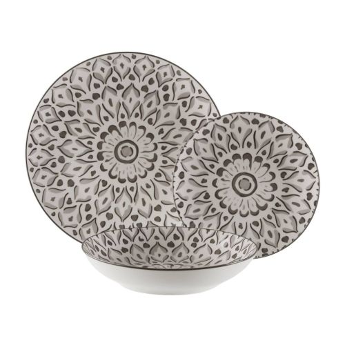 Vajilla de Mesa 18 Piezas LOLA Gris en Porcelana 22590053