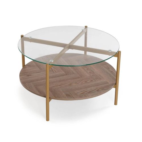 Mesa de Centro NIXO de Cristal con Madera en Espiga y Metal 22710040
