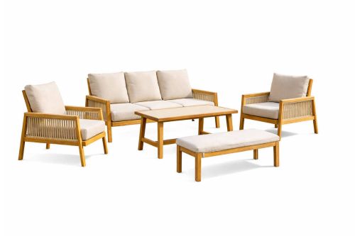 Conjunto de Jardín CROACIA en Aluminio Imitación Madera y Cuerda Beige
