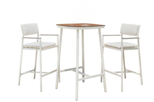 Mesa Alta COPENHAGUE BAR con Taburetes en Aluminio Blanco y Cojines