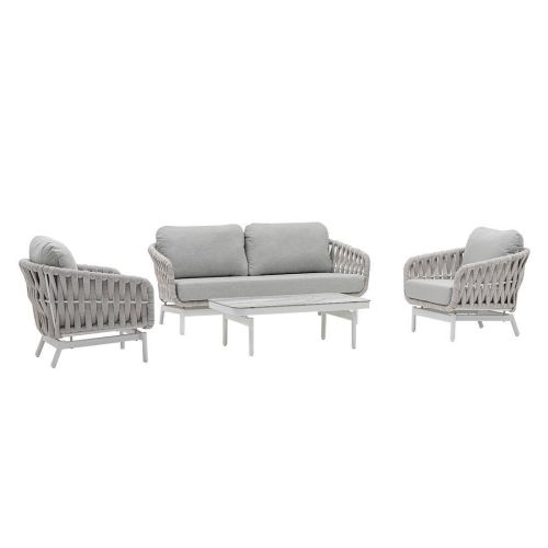 Conjunto de Jardín BELMONTE de Aluminio con Trenzado Textilene Blanco