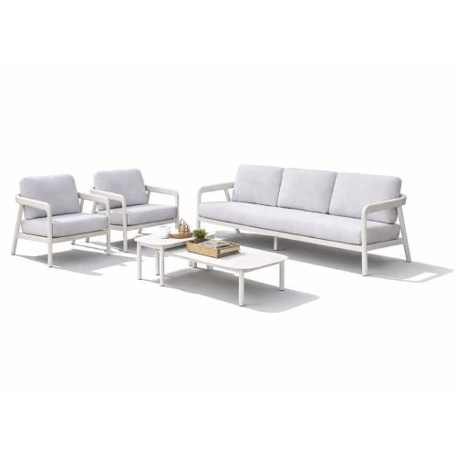 Conjunto de Jardín HUESCAR en Aluminio y Cojines Olefina Crema