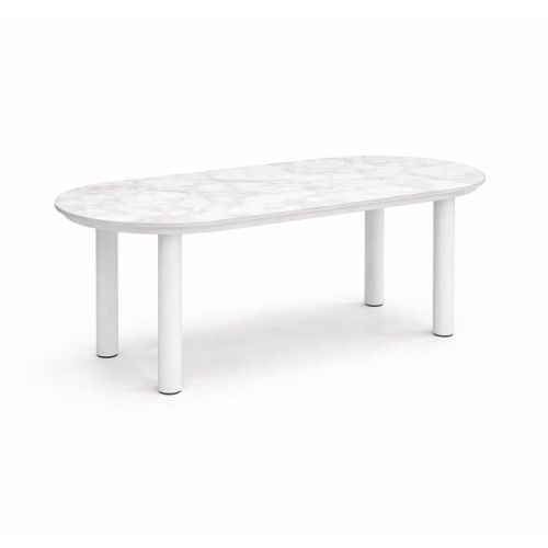 Mesa de Jardín ALGECIRAS Blanca 180 cm Estructura Mármol y Aluminio