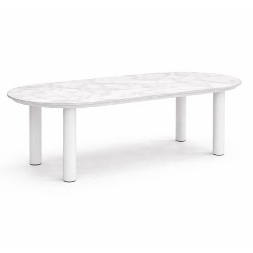 Mesa de Jardín ALGECIRAS Blanca 240 cm Estructura Mármol y Aluminio