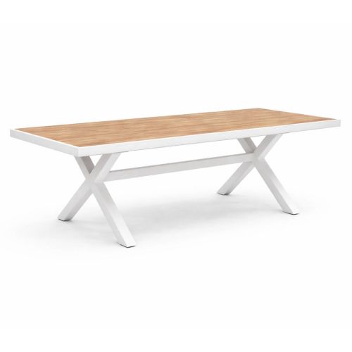 Mesa de Jardín GALICIA Blanca con Tablero Cerámico Madera