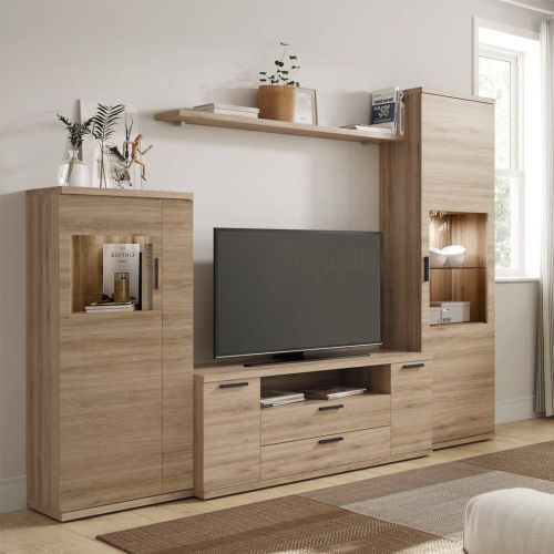 Composición de Salón KRONOS 702 Roble Natural con Tiradores Negros
