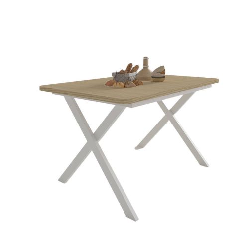 Mesa de Comedor Extensible Rectangular de Melamina con Patas Metálicas en X M824
