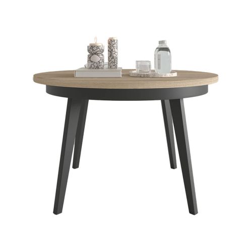 Mesa de Comedor Redonda Extensible de Melamina con Patas Metálicas Inclinadas M815